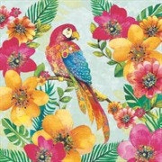 4 individual bright bird decoupage napkins. Tropical parrot paper craft napkin, for decoupage, scrapbook, mixed media, general craft