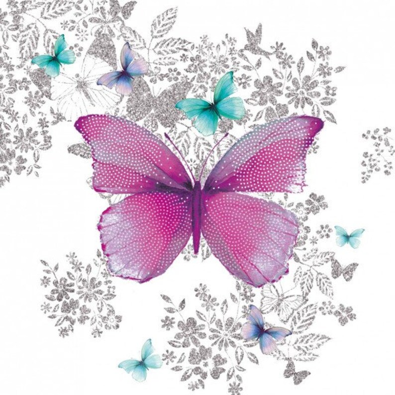 4 Individual Butterfly Decoupage Napkins. Purple Floral Etsy