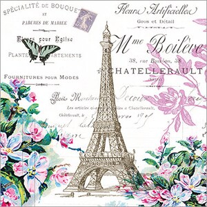 4 individual Paris decoupage napkins. Pink floral Paris paper craft napkins, decoupage, scrapbook, mixed media, general craft