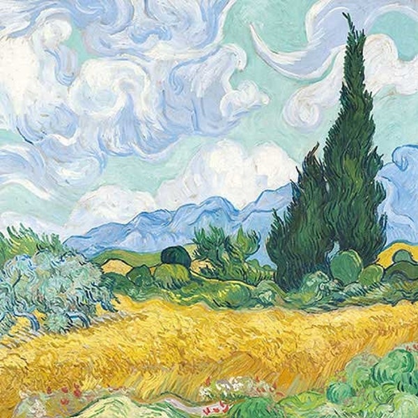 4 serviettes individuelles de découplage Van Gogh. Serviettes d’artisanat de paysage de champ de blé de Van Gogh, pour le découpage, le scrapbook, les médias mélangés, l’artisanat général