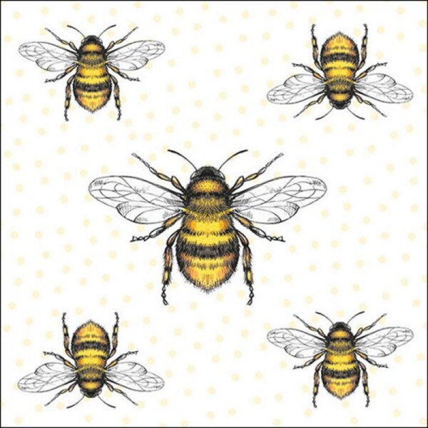 4 individual Flying Bee decoupage napkins. Flying Bees paper craft napkins, for decoupage, scrapbook, mixed media, general craft