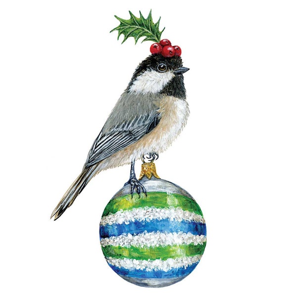 Kerst servetten. Pakket van 20 Kolenmees Bird & Bauble servetten, papieren servet voor decoupage, uw kersttafel of diner, feest servetten