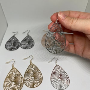 Ginkgo Leaf Pattern Hollow Dangle Earrings - Elegant, Minimalistic, Copper, 14K gold Plated, iron