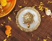 Metal Feng Shui Tortoise On Plate Showpiece for Good Luck Turtle Vastu Gift for Career and Luck Home Decoration