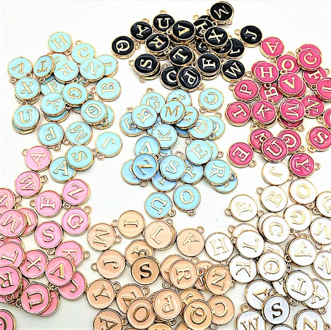 Letters alphabet charms black white pink beige fuchsia green blue cha…