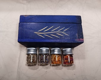Kit de démarrage de fournitures pour sorcières, kit de sorts | Mini boîte rituelle pour sorcières débutantes | Sauge, calendula, pétales de rose et lavande