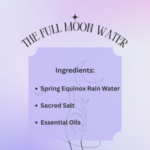Full Moon Water Essential Oil Infused Witches Holy Water Rain Water image 5
