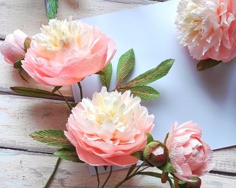 Paper peonies for decorations home or office, Crepe paper flowers for vase, Custom bouquet peonies anniversary, Baby shower décor