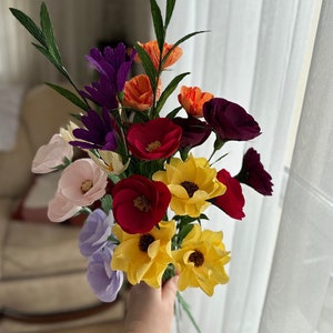 Anniversary artificial bouquet, Bright mixed paper flowers bouquet, Housewarming paper flower gift, Best friend flower gift image 1