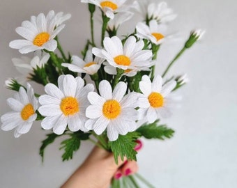 Handmade white paper flower bouquet gift for her, Artificial chamomile flowers decor, Anniversary gift, Paper daisy floral decor for kitchen