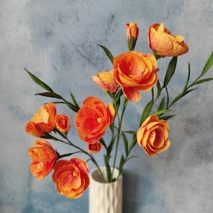 Fiori di carta arancione per arredare la casa, fiori artificiali per vaso, bouquet di carta fatto a mano, fiori di carta crespa