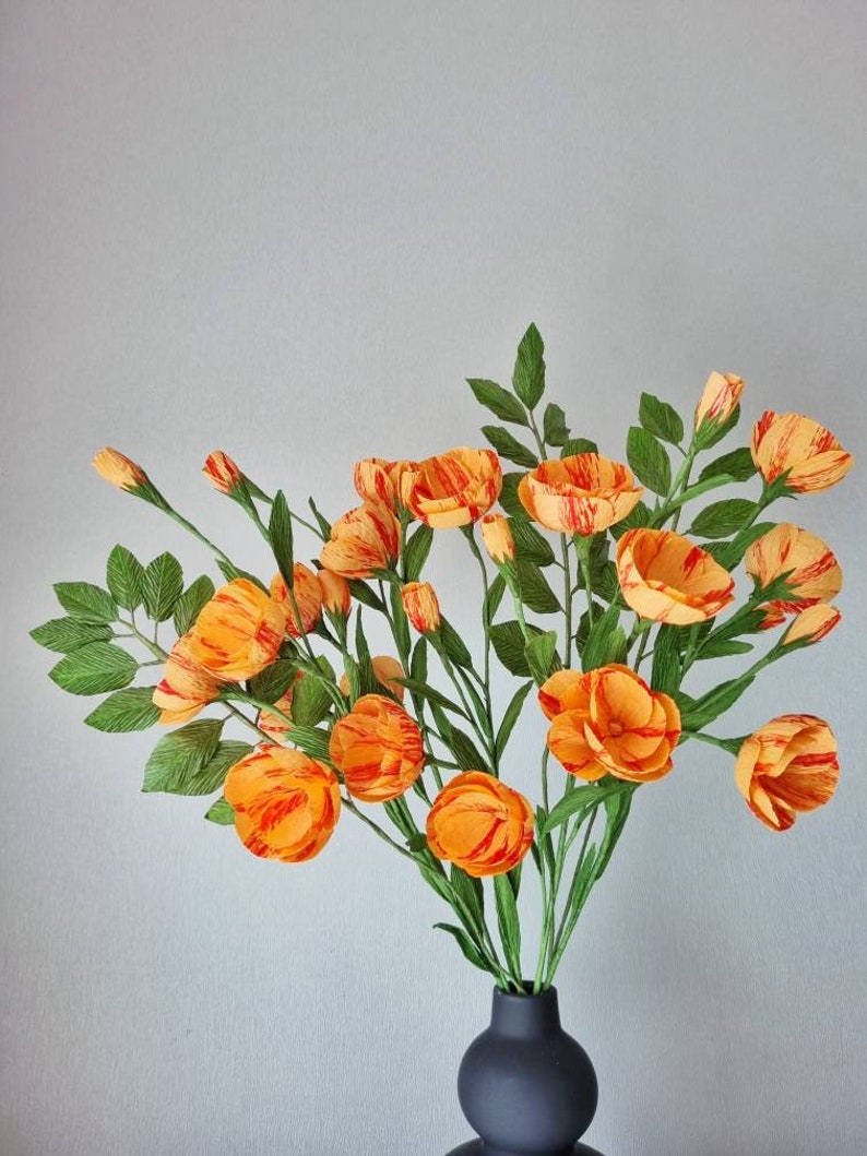Cadeau de bouquet de fleurs en papier, fleurs orange pour la décoration de la maison, cadeau d'anniversaire en papier fleurs, cadeau du 50e anniversaire pour femme, cadeau de soi image 3