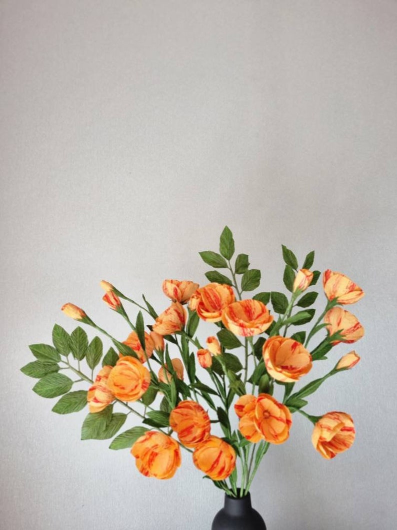 Cadeau de bouquet de fleurs en papier, fleurs orange pour la décoration de la maison, cadeau d'anniversaire en papier fleurs, cadeau du 50e anniversaire pour femme, cadeau de soi image 6