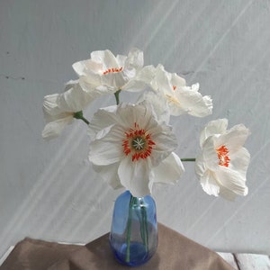 Paper flower 1st anniversary gift, Crepe paper flower, White flowers for vase, Interior flowers, Artificial flowers, Bridal shower decor image 2