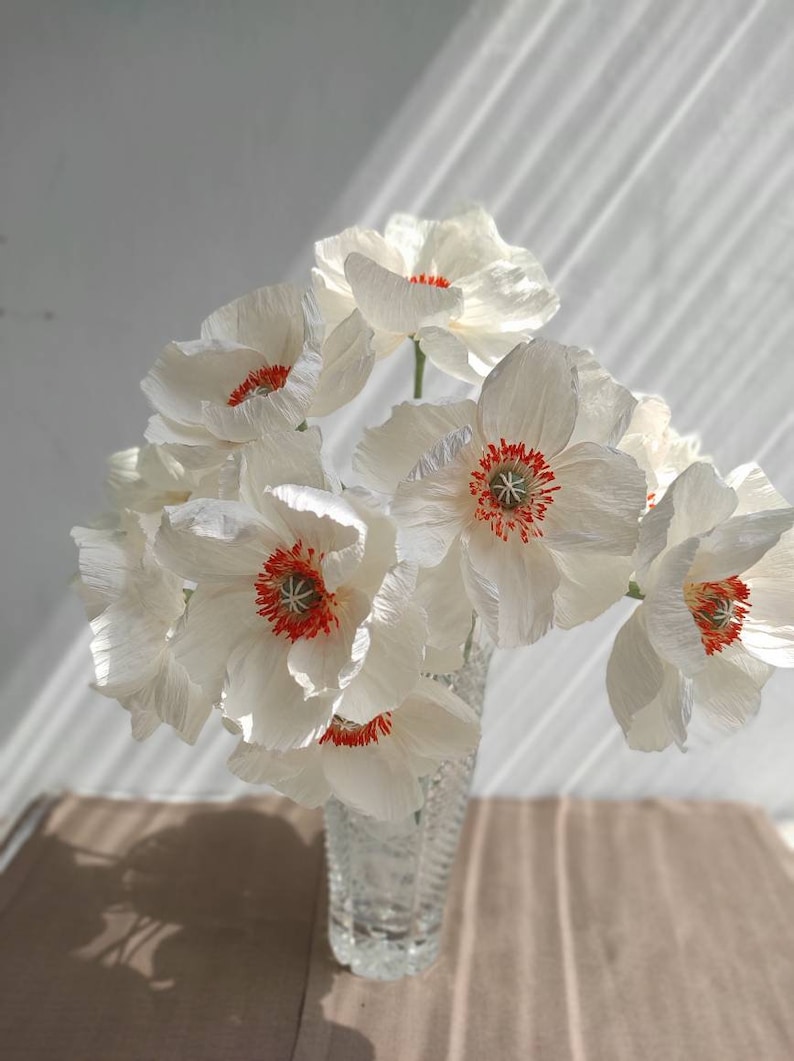 Paper flower 1st anniversary gift, Crepe paper flower, White flowers for vase, Interior flowers, Artificial flowers, Bridal shower decor image 1