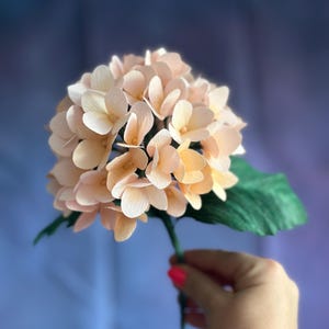Handmade Peach Crepe Paper Hydrangea Stem: Realistic Floral Decor