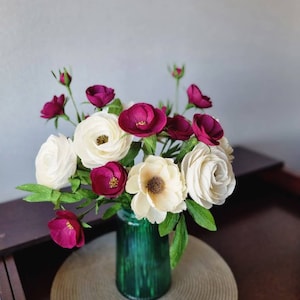 Bouquet di fiori artificiali per la decorazione della casa, fiori di carta bordeaux, centrotavola floreale, decorazioni floreali da tavolo per il soggiorno, addio al nubilato
