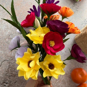 Anniversary artificial bouquet, Bright mixed paper flowers bouquet, Housewarming paper flower gift, Best friend flower gift image 6