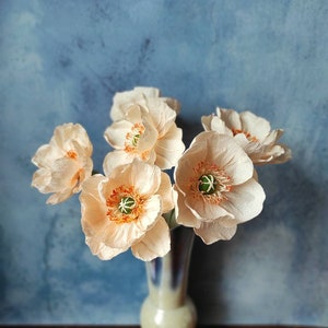 Bouquet di papaveri di carta, fiori artificiali di carta per matrimonio, fiore di papavero corallo a stelo singolo, fiori di carta crespa