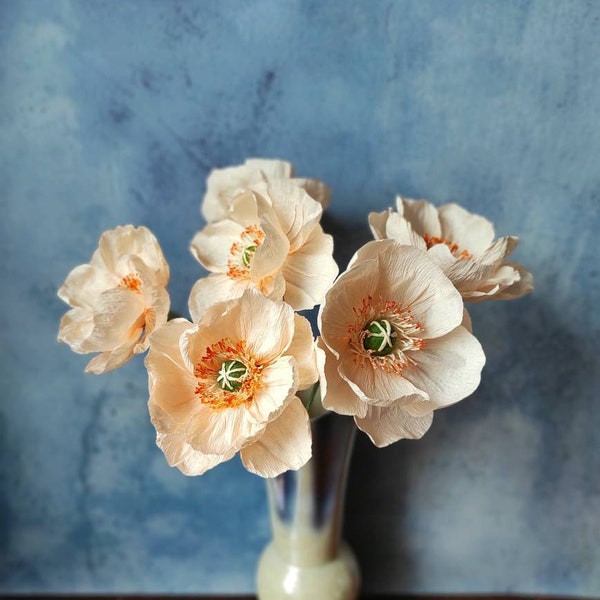 Bouquet de pavot en papier, Fleurs de mariage artificielles en papier, Fleur de pavot corail à tige unique, Fleurs en papier crêpe