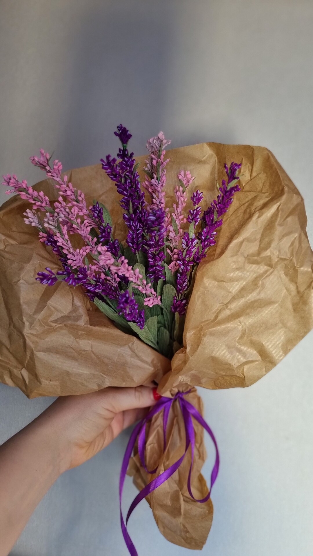 Small Flowers Bouquet Gift, Paper Lavender Flowers for Vase, Crepe