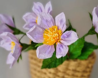 Lilac paper dahlia for birthday, Crepe paper flowers gift for Mother's Day, Faux flowers for home decoration