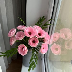 Krepppapier Romantische Blumen für Wohnkultur, Frühlings Rosa Papierblumen Blumenstrauß, Künstliche Blumen Housewarming Geschenk, Babyparty Dekor