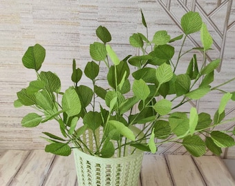 Eucalyptus branch, Crepe paper foliage one stem, Paper greenery for bouquet, Artificial flower arrangement foliage, Artificial eucalyptus
