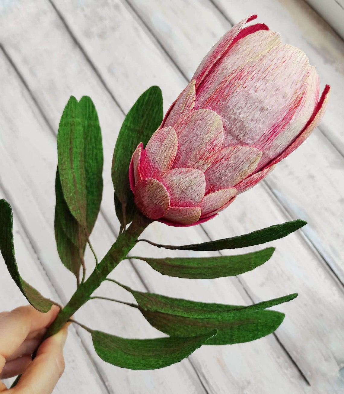 Single stem protea flower Crepe paper flower Paper tropical Etsy