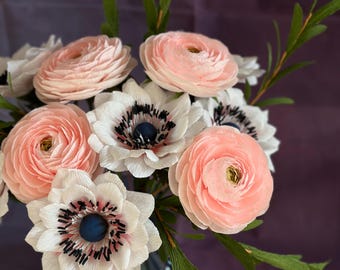 Crepe Paper Flower Bouquet: Handmade Ranunculus & Anemone