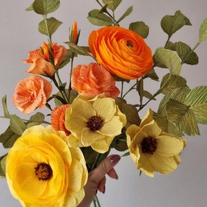 Orange & Yellow Paper Flower Bouquet: Handmade Floral Centerpiece