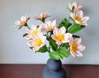 Handcrafted Crepe Paper Dahlia: Cream & Yellow Home Decor