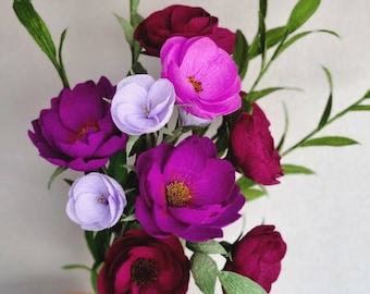 Purple Paper Flower Bouquet, Handmade Violet Floral Arrangement for Home Decor