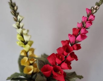 Fleur de digitale en papier pour la décoration de la maison, Décor de ferme, Digitale faite à la main pour vase, Décoration d’espace de travail, Décor de table de fleurs