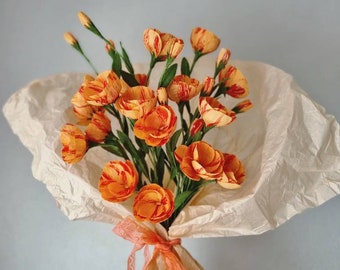 Cadeau de bouquet de fleurs en papier, fleurs orange pour la décoration de la maison, cadeau d'anniversaire en papier fleurs, cadeau du 50e anniversaire pour femme, cadeau de soi
