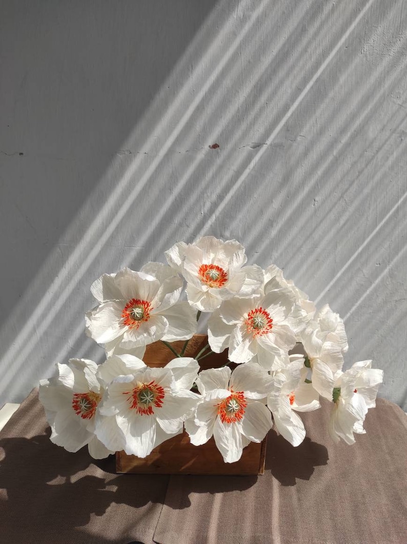 Paper flower 1st anniversary gift, Crepe paper flower, White flowers for vase, Interior flowers, Artificial flowers, Bridal shower decor image 10