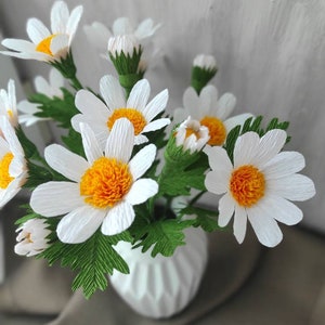Crêpepapier bloemenboeket voor interieur, papieren madeliefjes voor vaas, housewarming cadeau kunstbloemen, cadeau voor Moederdag