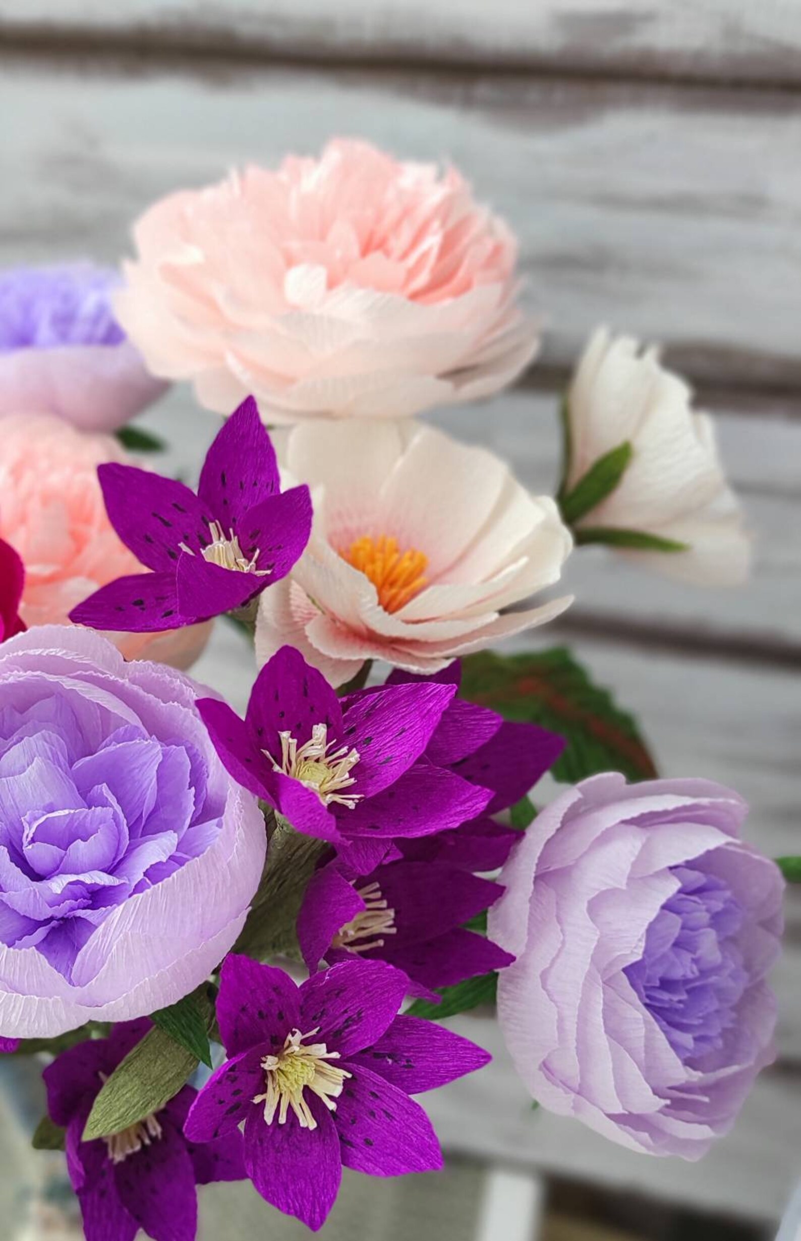 Paper bouquet for home decoration Crepe paper violet flowers Etsy