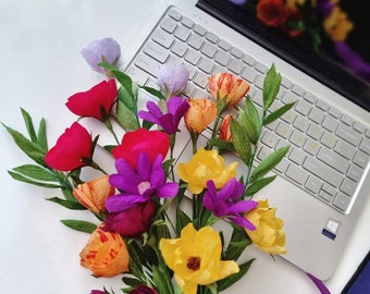 Papieren bloemenboeket voor interieur, kunstbloemen cadeau voor moeder, gemengde papieren bloemen voor vaas