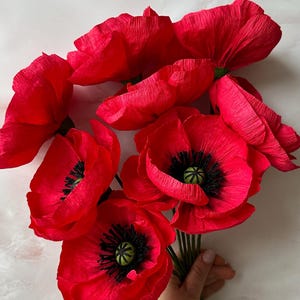 Handmade Red Crepe Paper Poppy Bouquet: Floral Gift