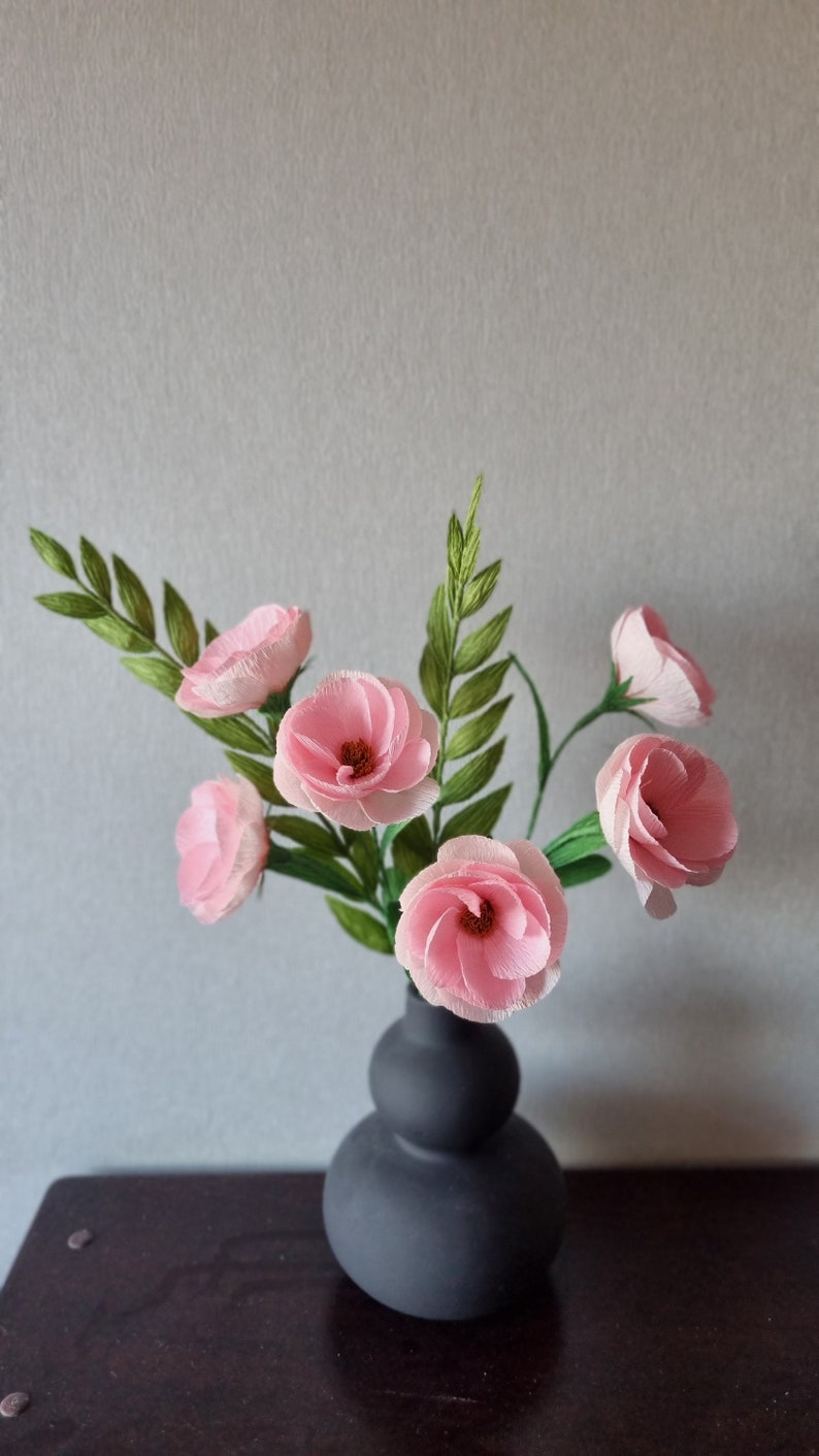 Crepe Paper Flowers for Home Decor, Spring Pink Paper Flowers, Artificial Flowers Housewarming Gift Pink