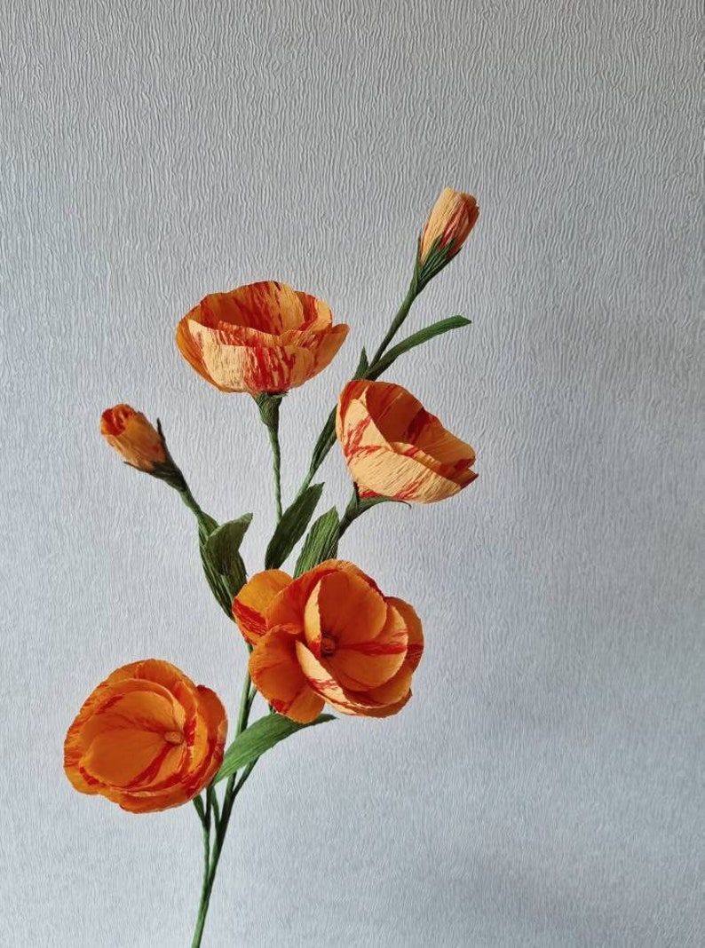 Cadeau de bouquet de fleurs en papier, fleurs orange pour la décoration de la maison, cadeau d'anniversaire en papier fleurs, cadeau du 50e anniversaire pour femme, cadeau de soi image 5