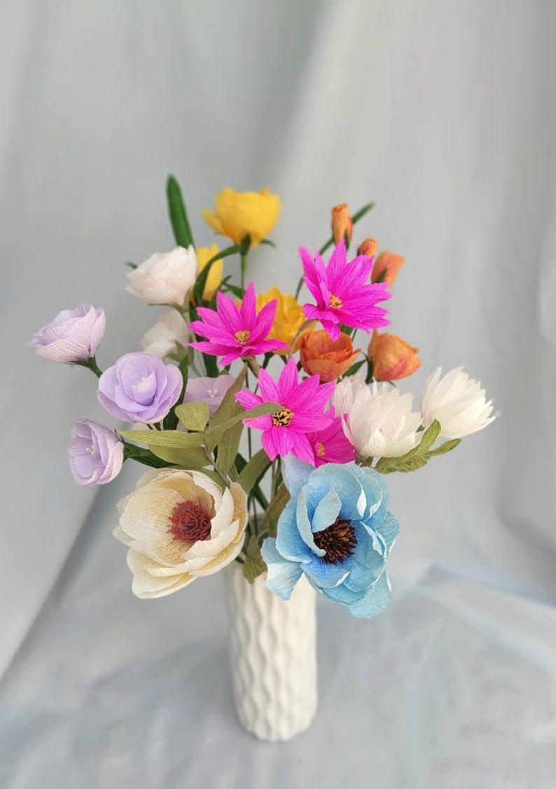 Bright Summer Bouquet Crepe Paper Flowers Bouquet Flower Etsy