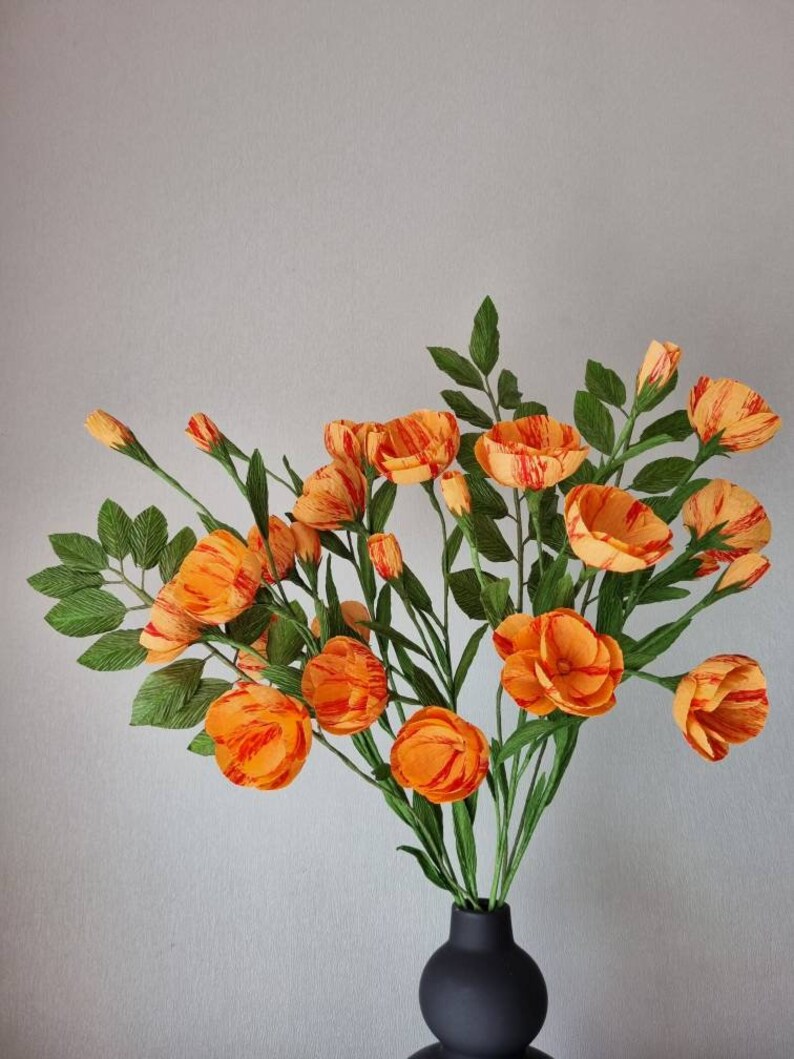 Cadeau de bouquet de fleurs en papier, fleurs orange pour la décoration de la maison, cadeau d'anniversaire en papier fleurs, cadeau du 50e anniversaire pour femme, cadeau de soi image 8