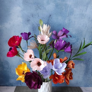 Composizione floreale di carta, Bouquet di carta regalo di compleanno, Fiori di carta crespa misti per vaso, Fiori artificiali luminosi, Regalo di anniversario