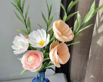 Paper gift bouquet for birthday, Crepe paper flowers gift, Long distance relationship gift for girlfriend, Ranunculus flower bouquet