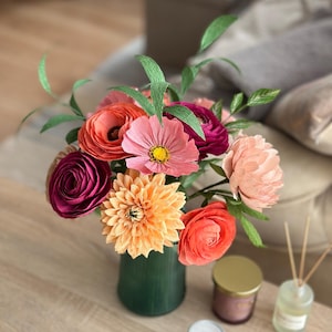 Mixed paper flowers bouquet gift for her, Realistic handmade fall bouquet anniversary gift, Seasonal Decorations, Paper flower arrangement