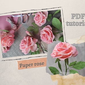 Tutorial PDF per creare fiori di carta, Rosa di carta fai da te, Rosa di carta rosa fatta a mano, Lezione scaricabile sulla rosa di carta