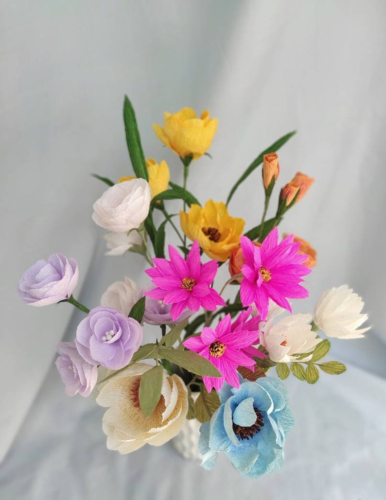 Bright Summer Bouquet Crepe Paper Flowers Bouquet Flower Etsy