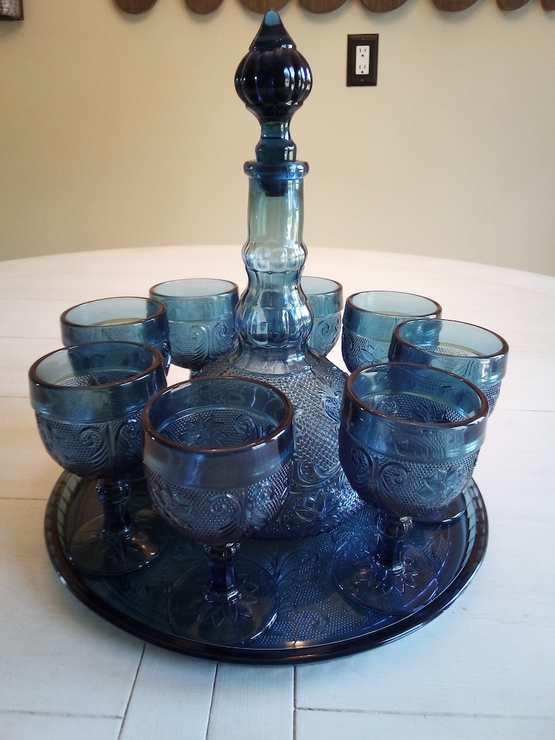Tiara glassware Bicentennial Blue Wine Set Etsy
